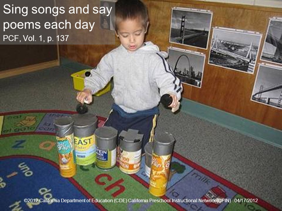 21 Interaction and Strategy Sing songs and say poems each day PCF, Vol.