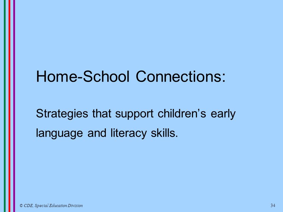 Home-School Connections: Strategies that support childrens early language and literacy skills.