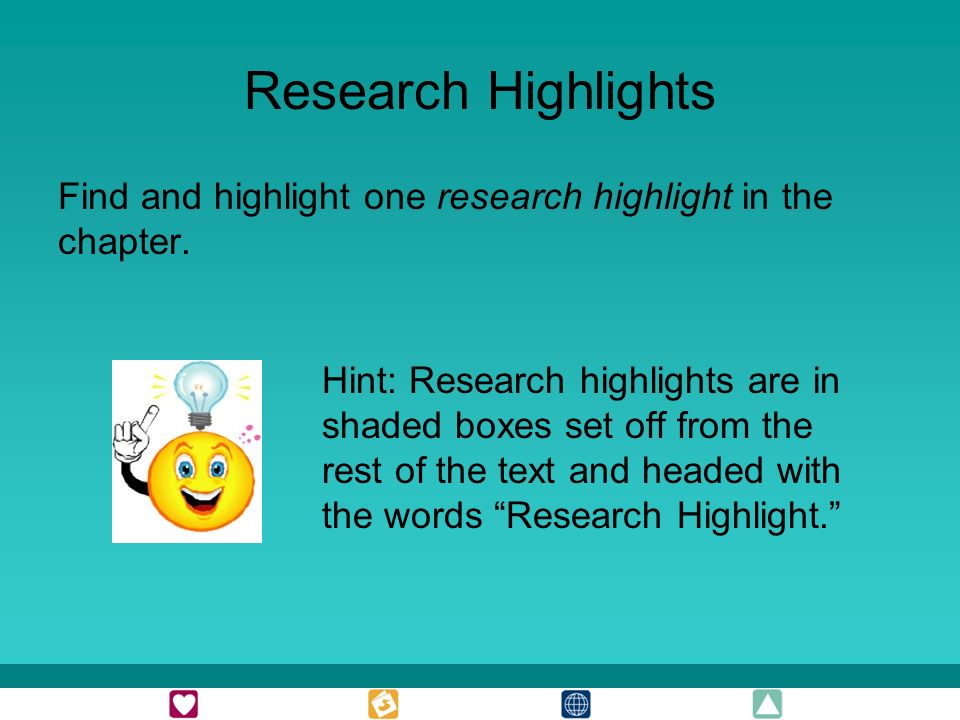 Research Highlights Find and highlight one research highlight in the chapter.