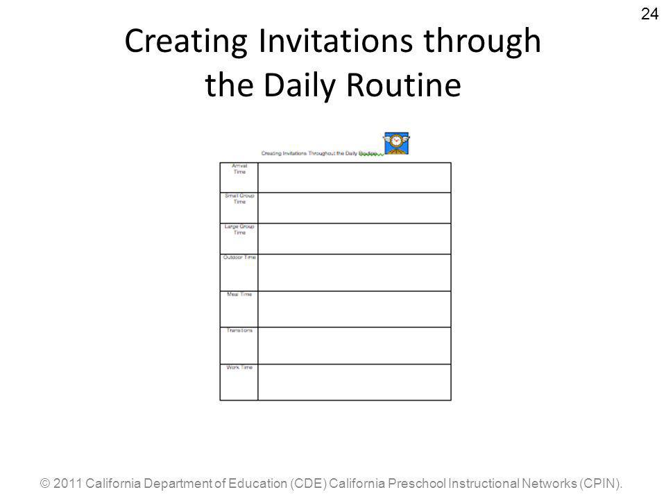 © 2011 California Department of Education (CDE) California Preschool Instructional Networks (CPIN).