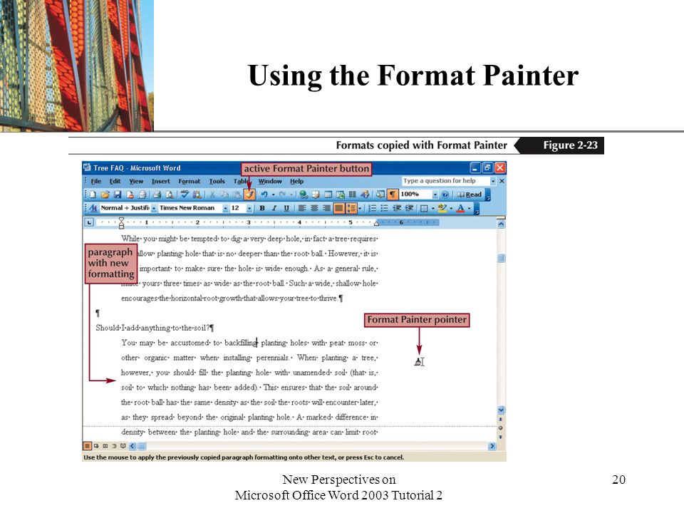 XP New Perspectives on Microsoft Office Word 2003 Tutorial 2 20 Using the Format Painter