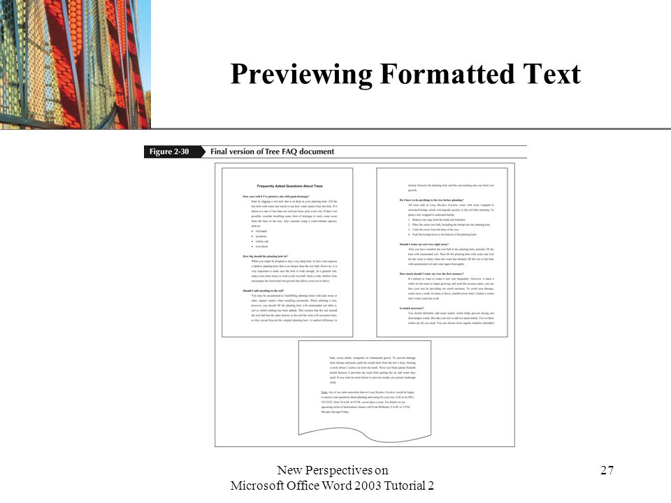 XP New Perspectives on Microsoft Office Word 2003 Tutorial 2 27 Previewing Formatted Text