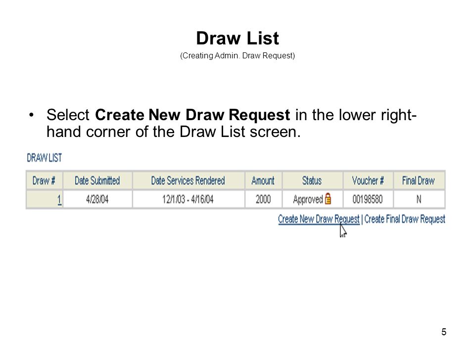 5 Draw List (Creating Admin.