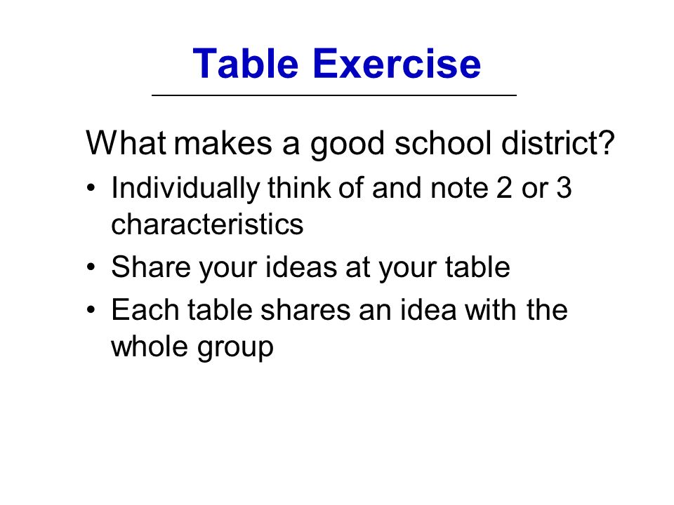 Table Exercise What makes a good school district.