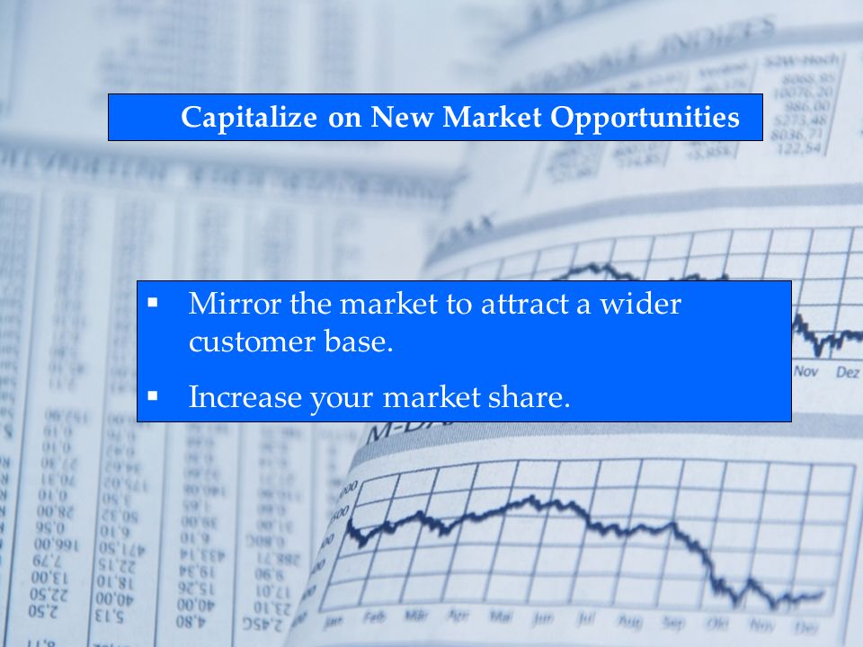 Capitalize on New Market Opportunities Mirror the market to attract a wider customer base.