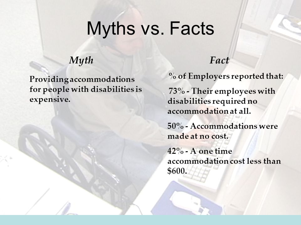 Myths vs. Facts Myth Providing accommodations for people with disabilities is expensive.