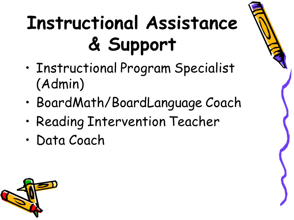 Instructional Assistance & Support Instructional Program Specialist (Admin) BoardMath/BoardLanguage Coach Reading Intervention Teacher Data Coach