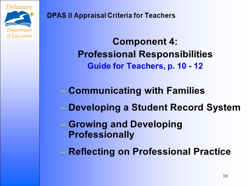 16 Component 4: Professional Responsibilities Guide for Teachers, p.