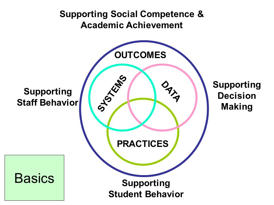 SYSTEMS PRACTICES DATA Supporting Staff Behavior Supporting Student Behavior OUTCOMES Supporting Social Competence & Academic Achievement Supporting Decision Making Basics