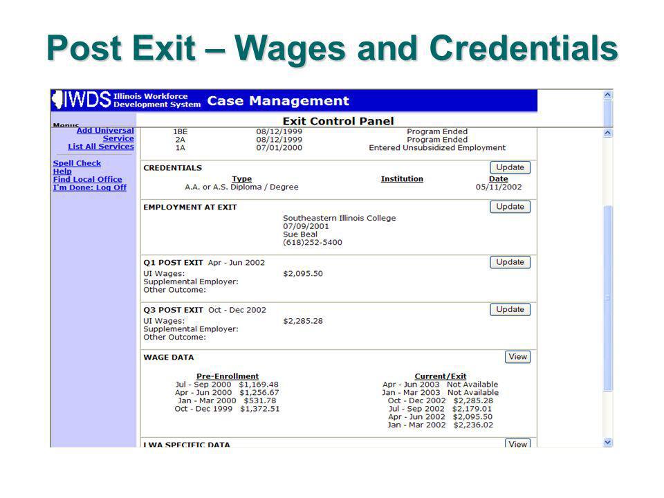 Post Exit – Wages and Credentials