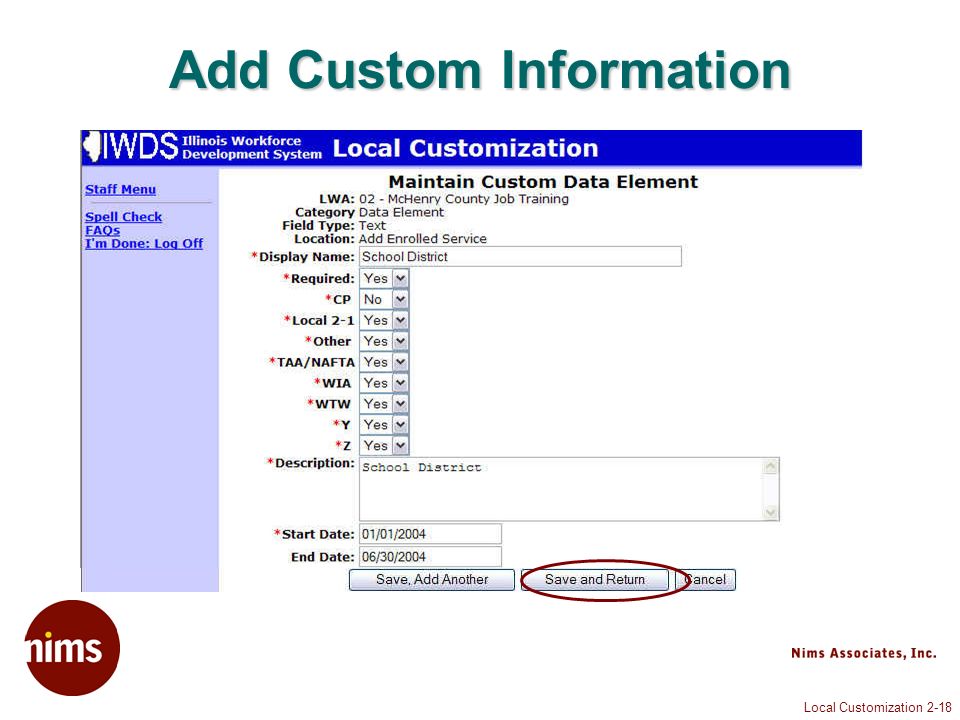 Local Customization 2-18 Add Custom Information