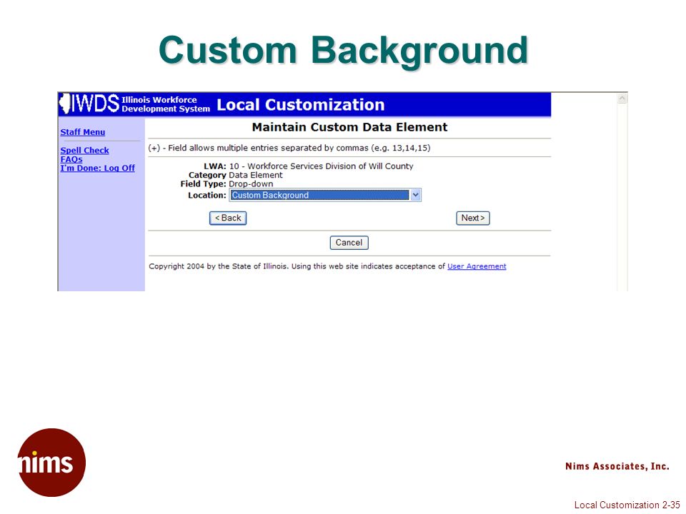 Local Customization 2-35 Custom Background