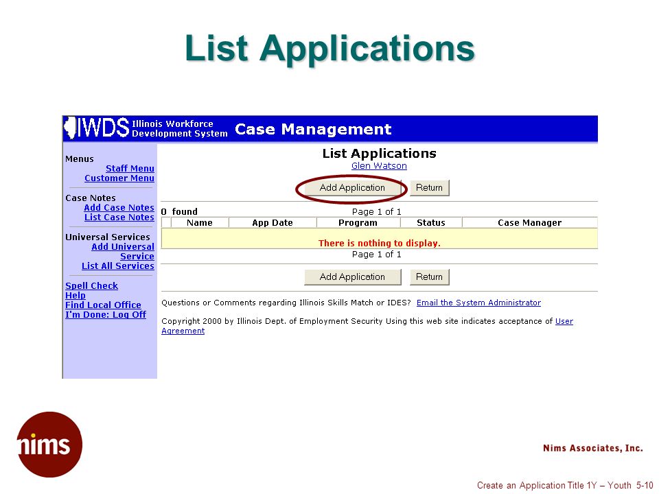 Create an Application Title 1Y – Youth 5-10 List Applications
