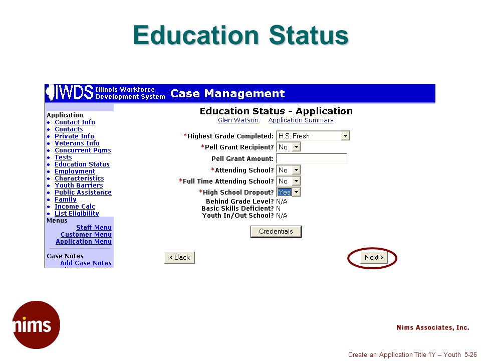 Create an Application Title 1Y – Youth 5-26 Education Status