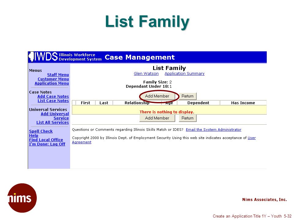 Create an Application Title 1Y – Youth 5-32 List Family