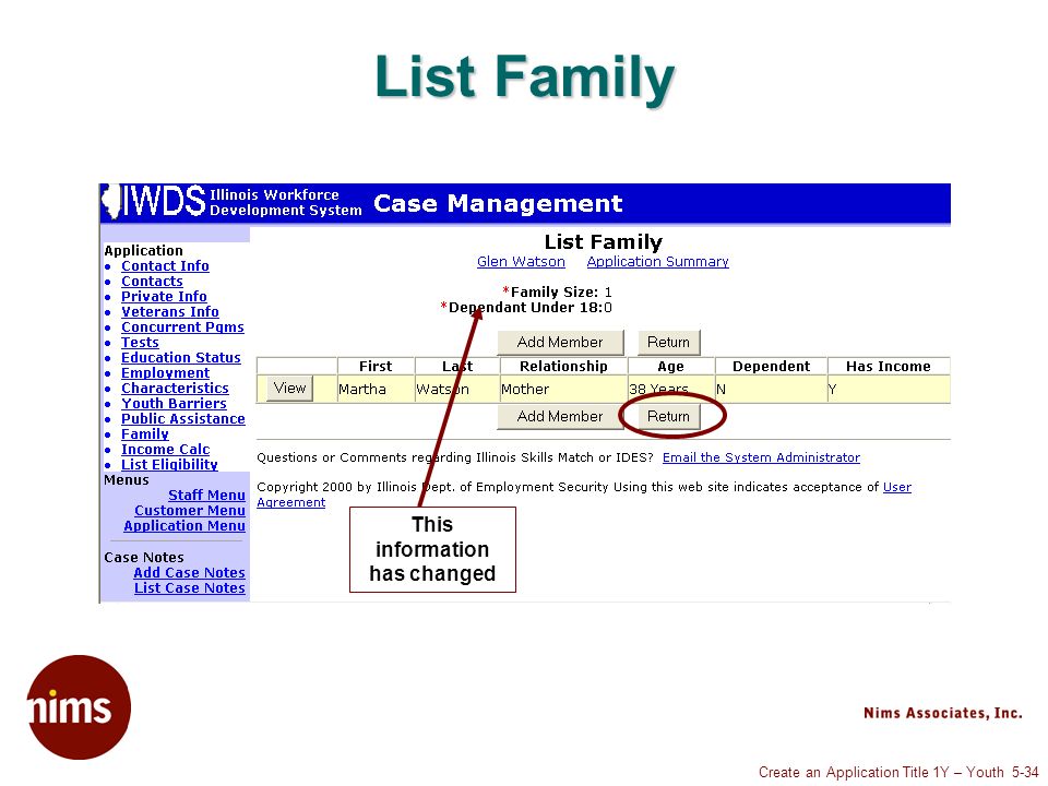 Create an Application Title 1Y – Youth 5-34 List Family This information has changed