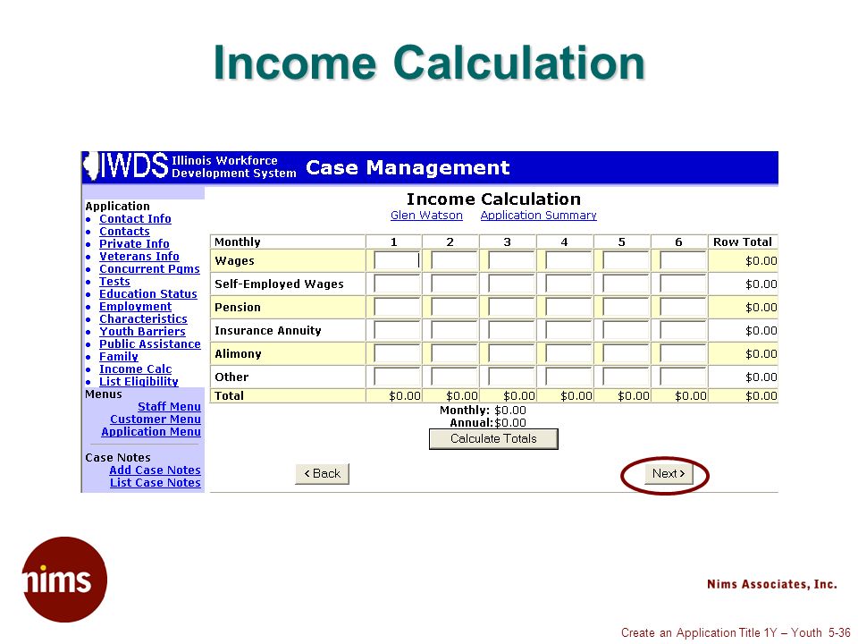 Create an Application Title 1Y – Youth 5-36 Income Calculation