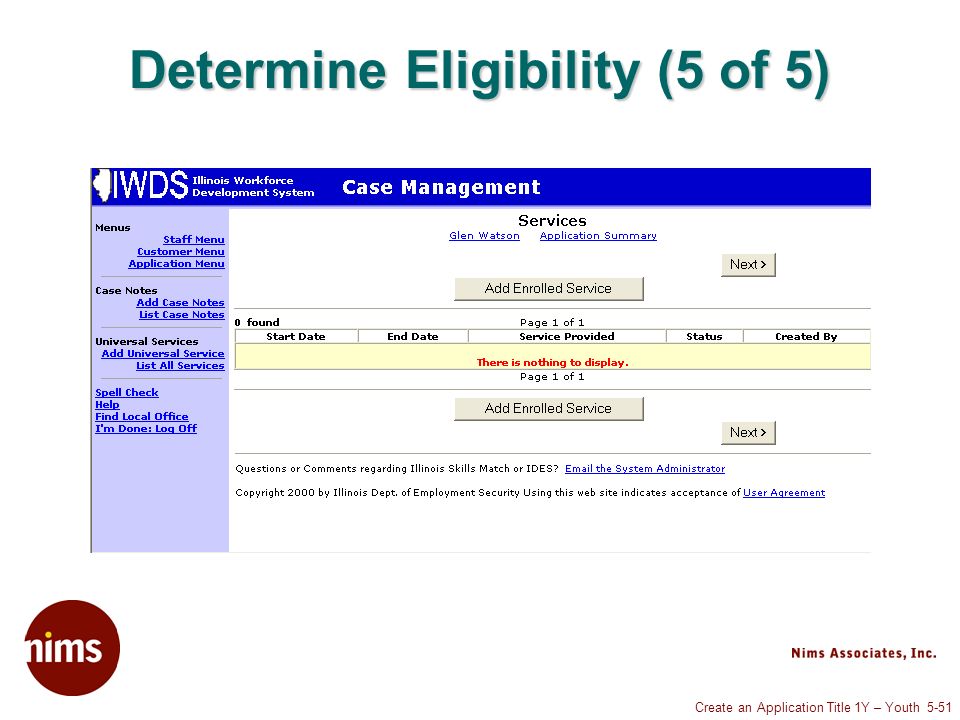 Create an Application Title 1Y – Youth 5-51 Determine Eligibility (5 of 5)