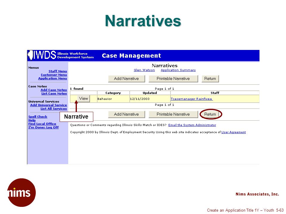 Create an Application Title 1Y – Youth 5-63 Narratives Narrative