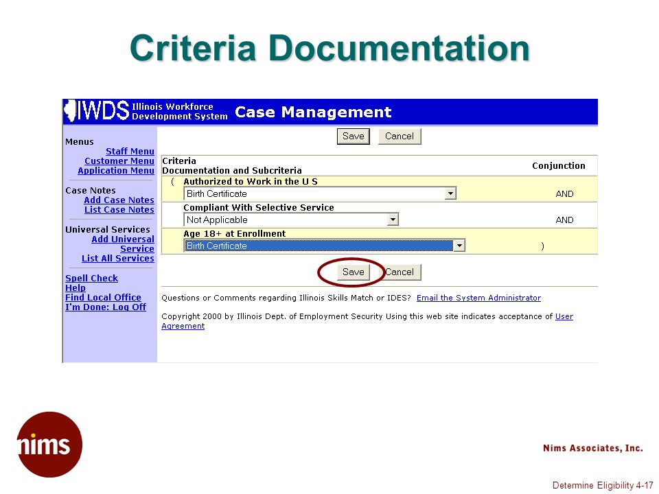 Determine Eligibility 4-17 Criteria Documentation