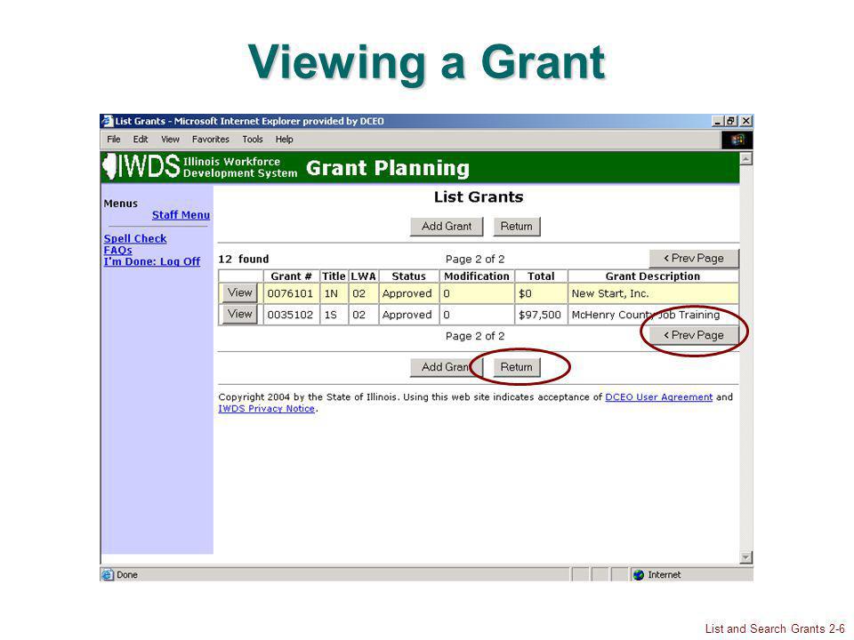 List and Search Grants 2-6 Viewing a Grant