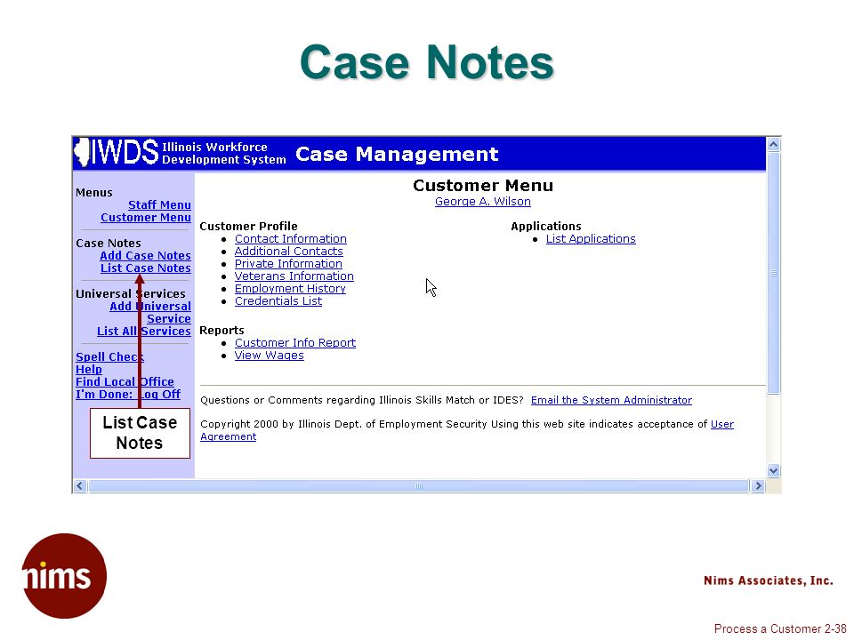 Process a Customer 2-38 Case Notes List Case Notes