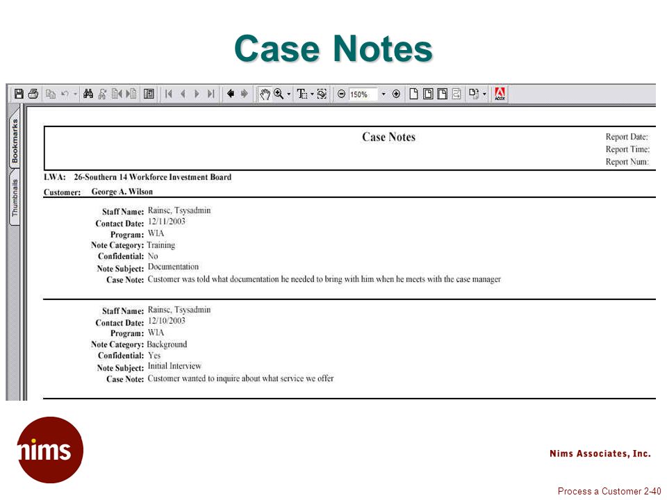 Process a Customer 2-40 Case Notes
