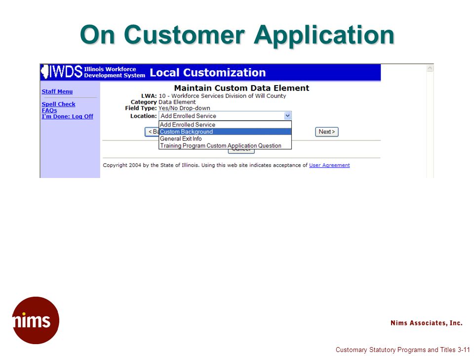Customary Statutory Programs and Titles 3-11 On Customer Application