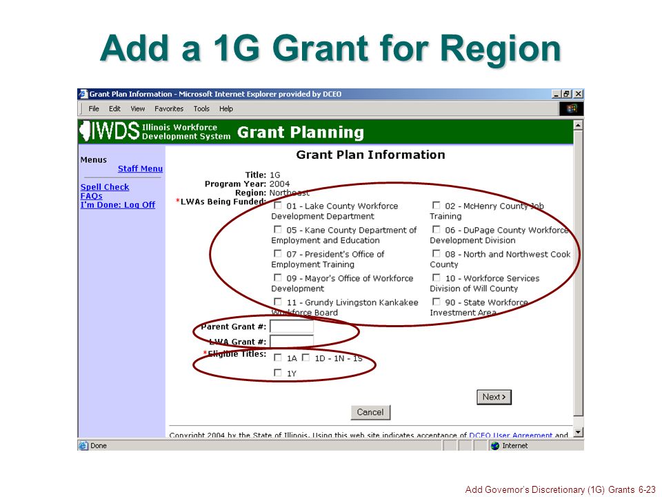 Add Governors Discretionary (1G) Grants 6-23 Add a 1G Grant for Region