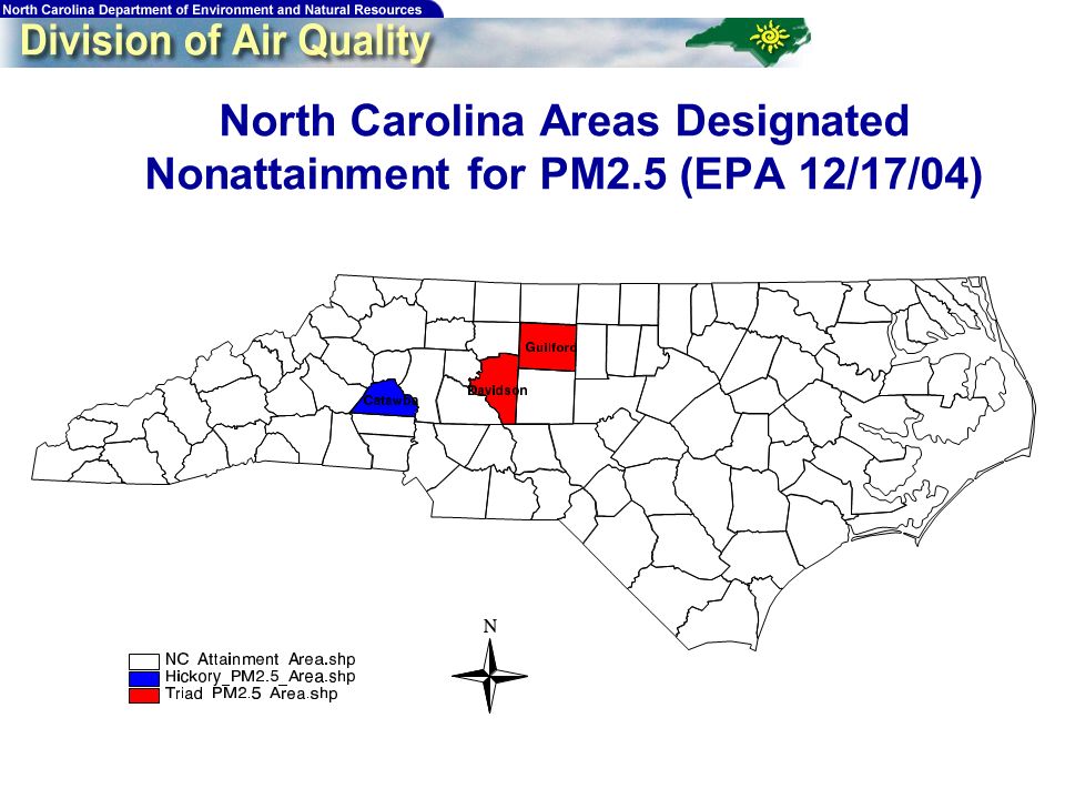 North Carolina Areas Designated Nonattainment for PM2.5 (EPA 12/17/04)