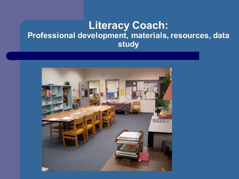 Literacy Coach: Professional development, materials, resources, data study