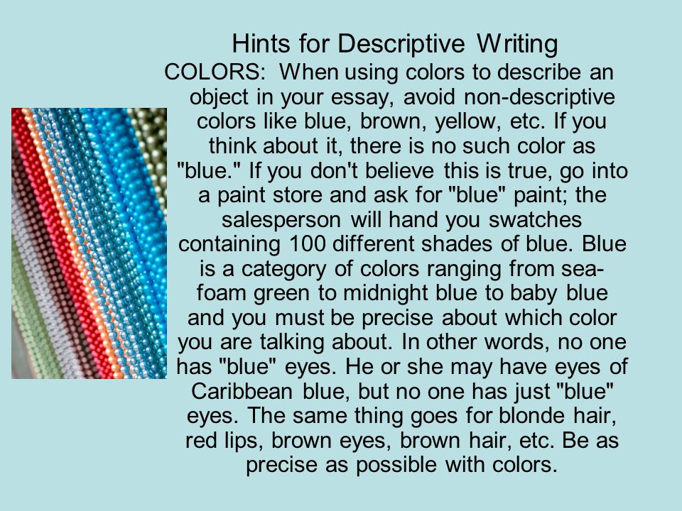 Write descriptive essay object