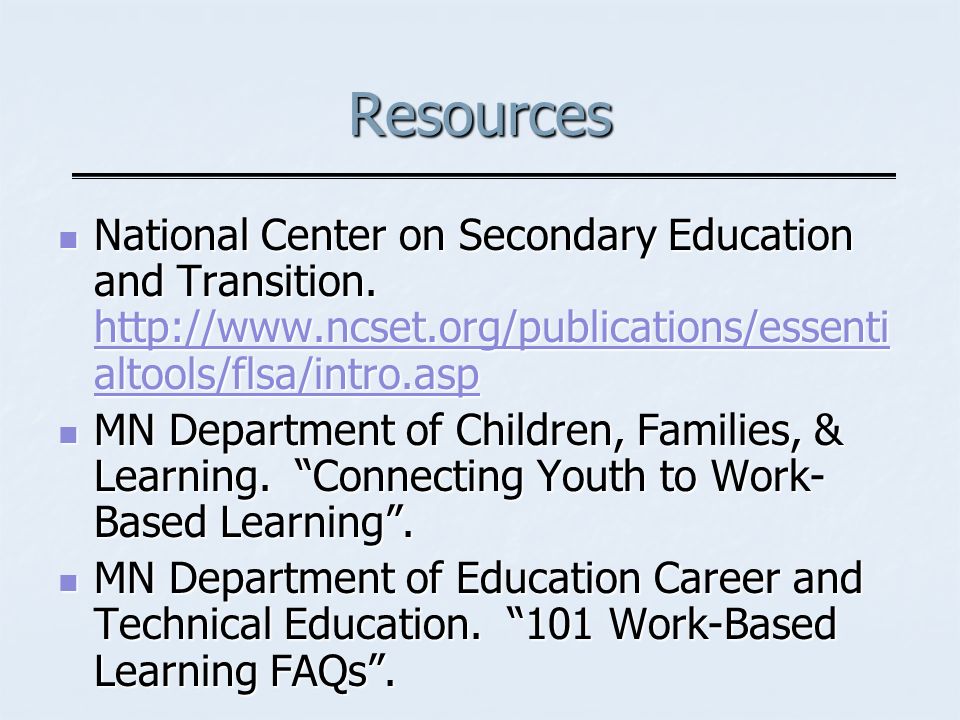 Resources National Center on Secondary Education and Transition.