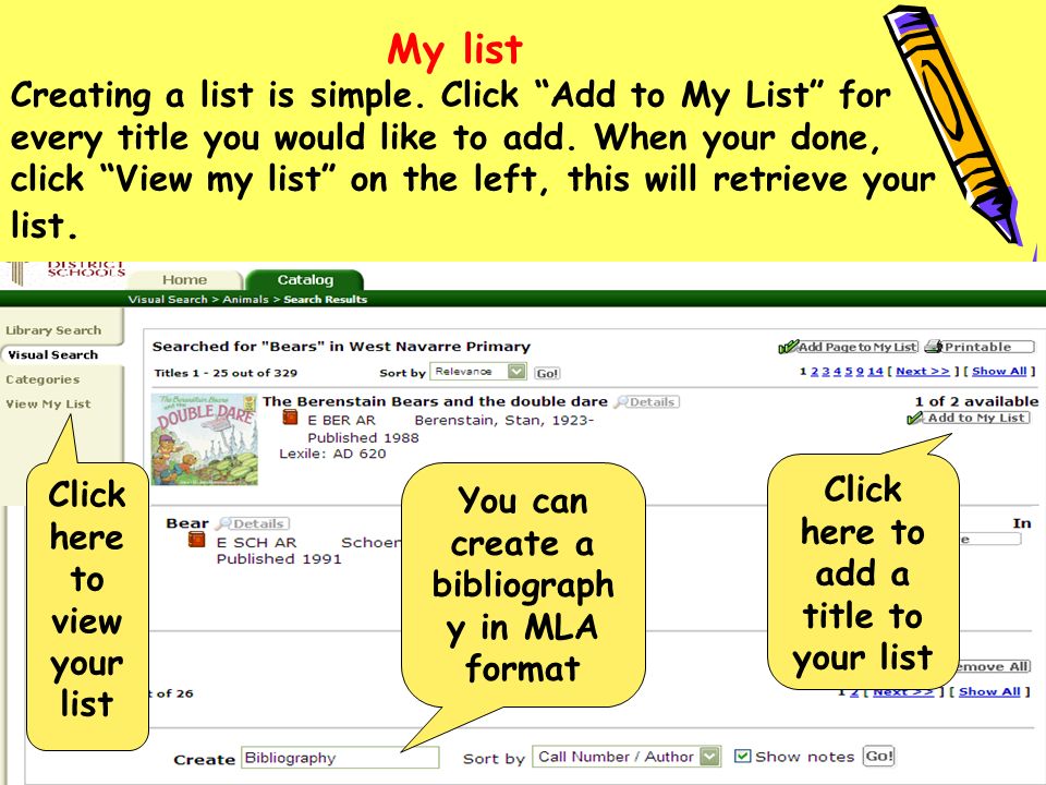 My list Creating a list is simple. Click Add to My List for every title you would like to add.