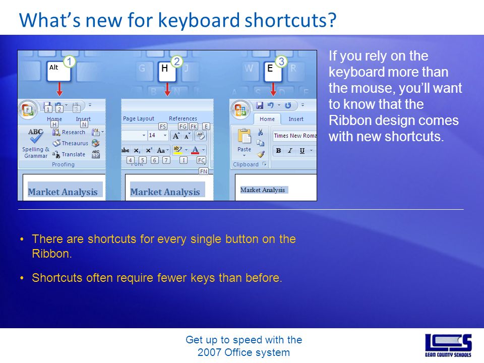 Get up to speed with the 2007 Office system Whats new for keyboard shortcuts.