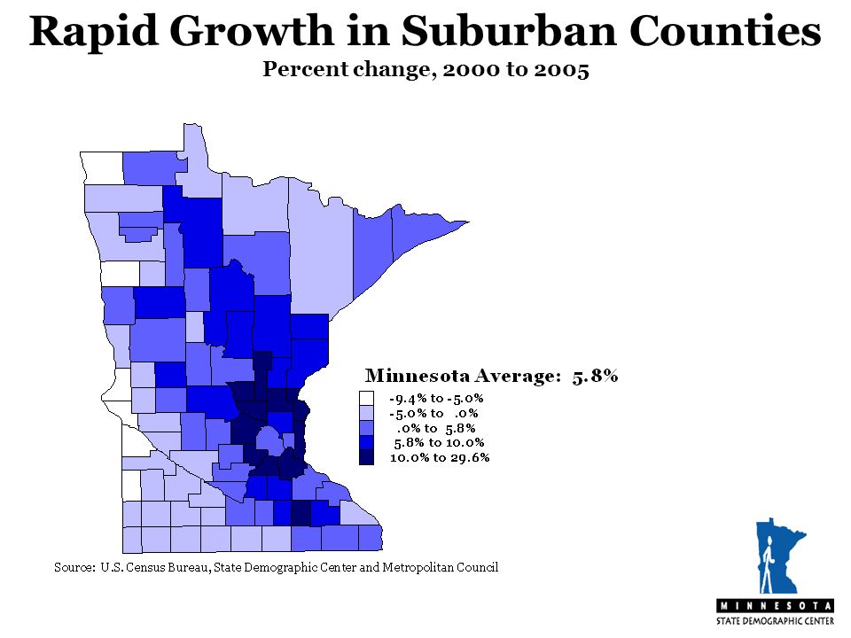 Rapid Growth in Suburban Counties Percent change, 2000 to 2005