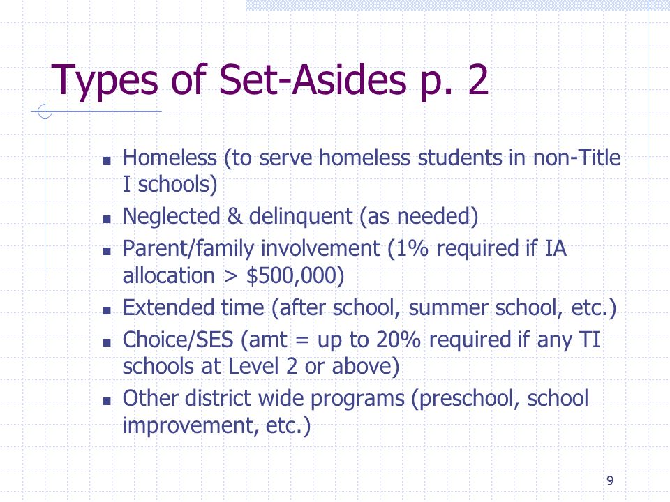 9 Types of Set-Asides p.