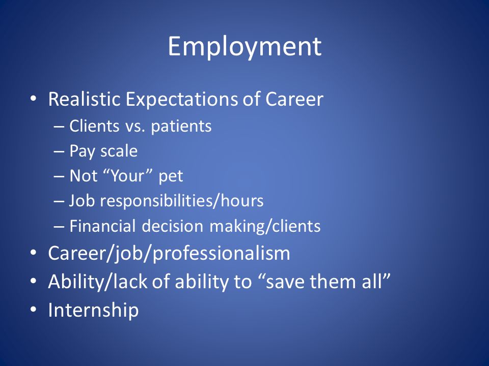 Employment Realistic Expectations of Career – Clients vs.