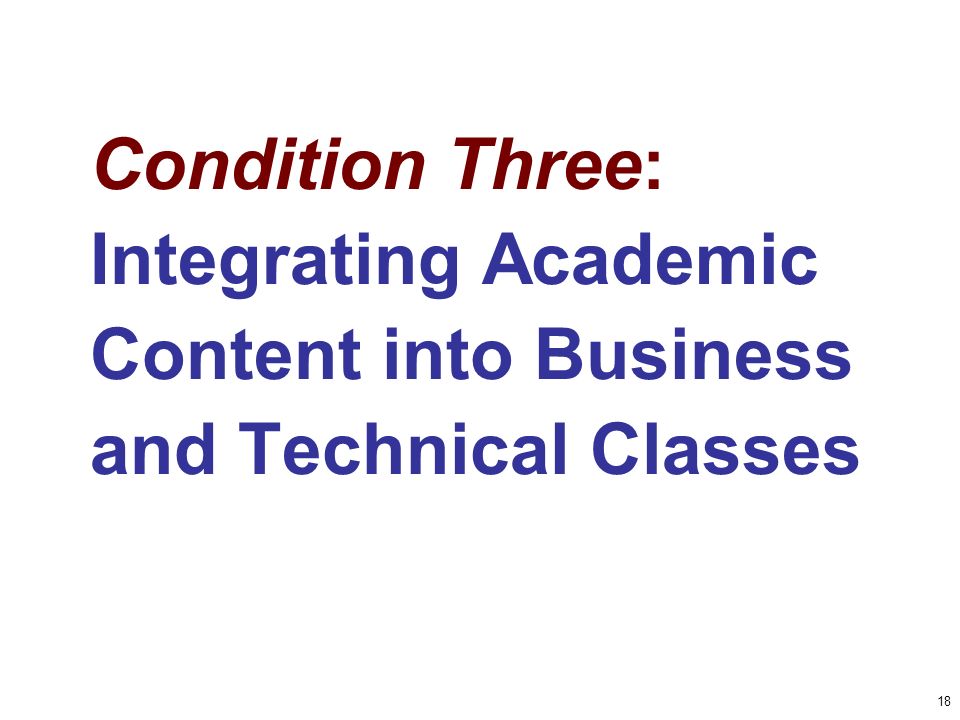 18 Condition Three: Integrating Academic Content into Business and Technical Classes