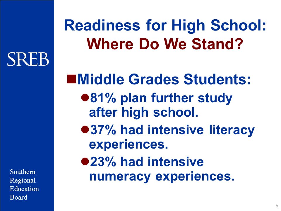 6 Readiness for High School: Where Do We Stand.
