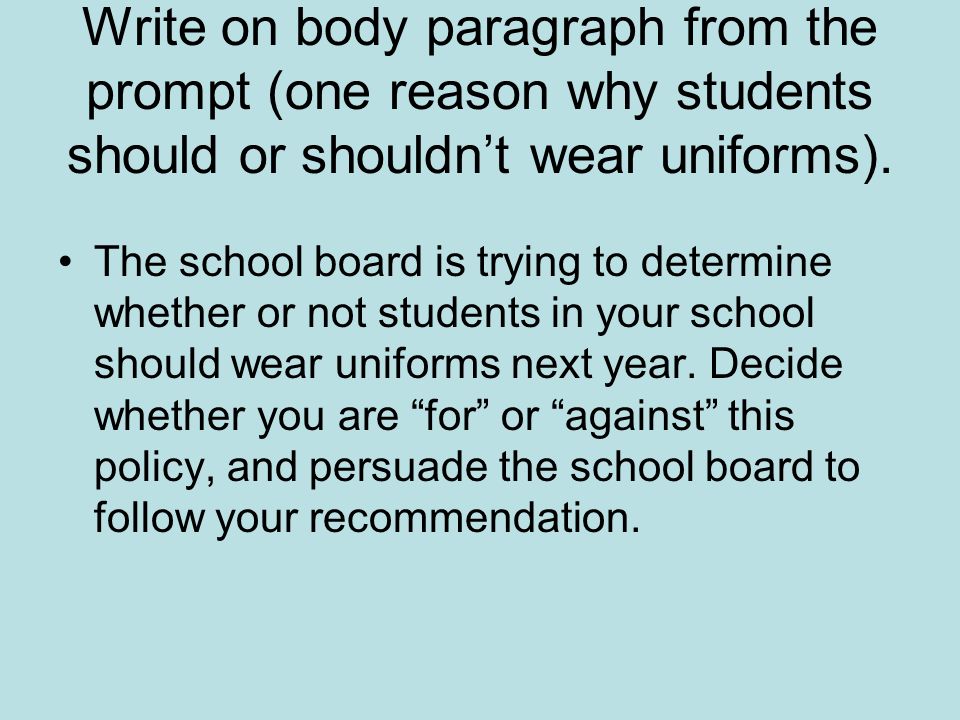why should schools have uniforms essay Persuasive essay on school uniforms social and financial positions are major obstacles that have made school uniforms not affordable for many students. why should schools have uniforms essay Persuasive essay on school uniforms social and financial positions are major obstacles that have made school uniforms not affordable for many students.