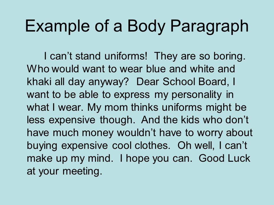 Body of an essay example
