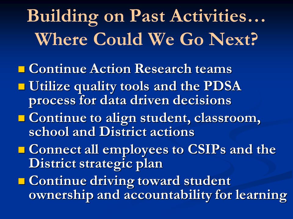 Building on Past Activities… Where Could We Go Next.