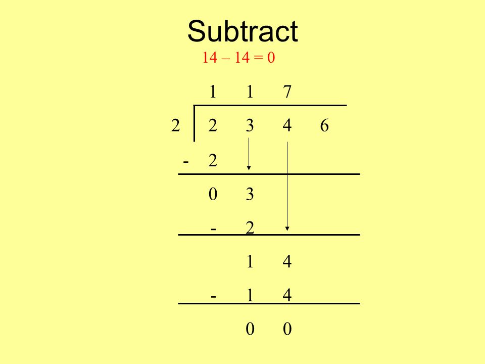 Subtract 14 – 14 =