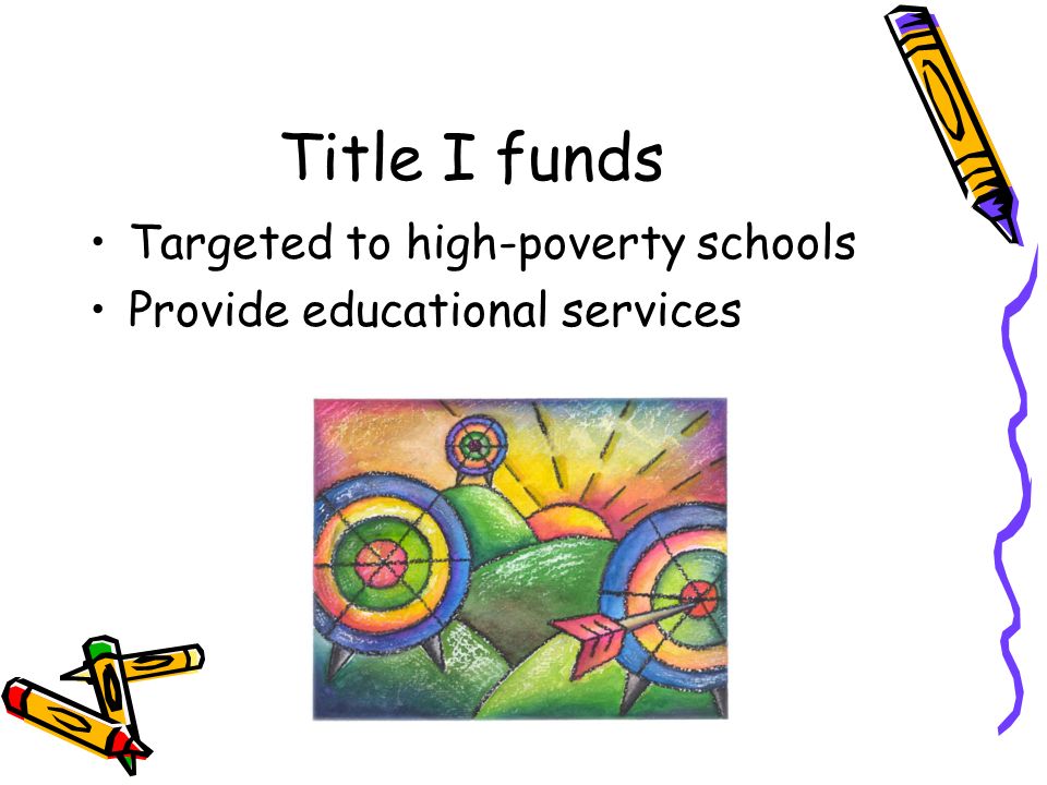 Title I funds Targeted to high-poverty schools Provide educational services