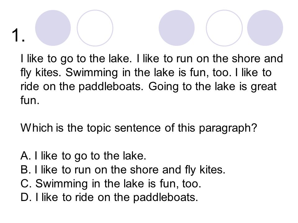 1. I like to go to the lake. I like to run on the shore and fly kites.