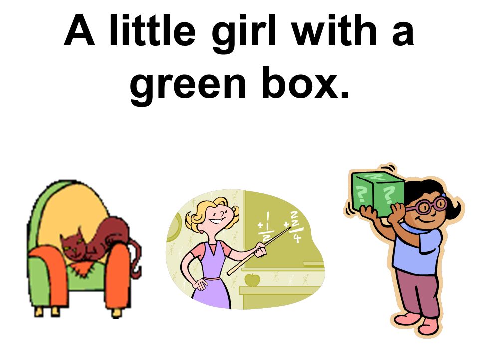 A little girl with a green box.