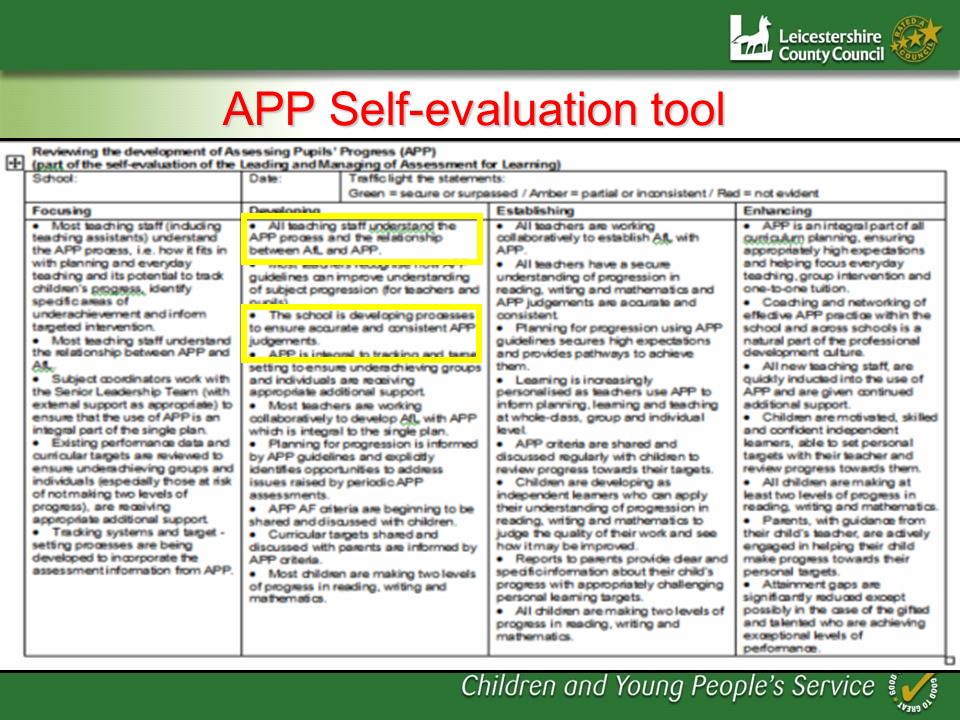 APP Self-evaluation tool