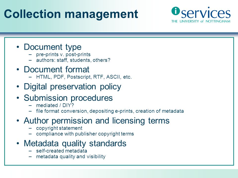 Collection management Document type –pre-prints v.