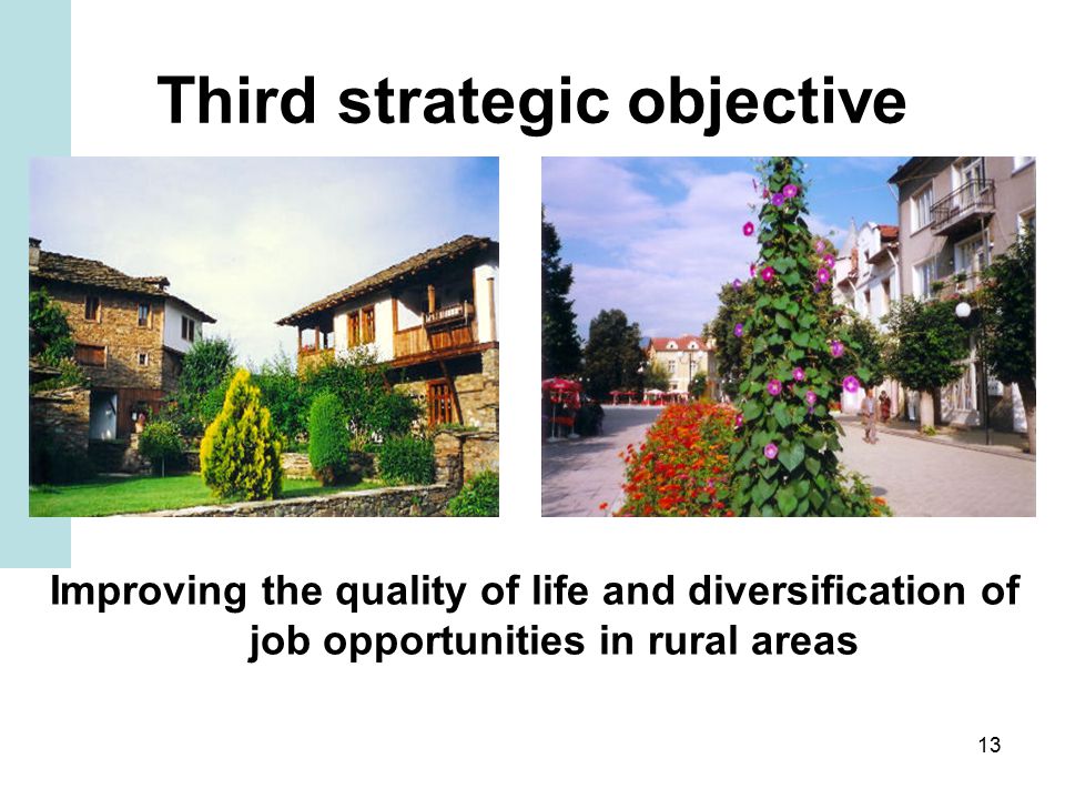 13 Third strategic objective Improving the quality of life and diversification of job opportunities in rural areas